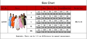 Tableau des tailles complet pour robe chemise à manches longues avec mesures détaillées