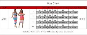 Detailed size guide table for women's two-piece knitted beach set with measurements