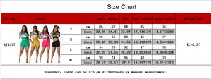 Detailed size chart for knitted two-piece short set including bust and waist measurements