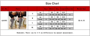 Detailed size chart for high waist striped flared trousers with measurements in cm and inches