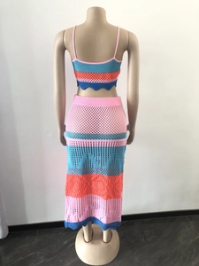Close-up of the textured crochet knit pattern and wave openwork detail on the beach set