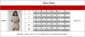 Size chart for AJ4450 knit mini dress featuring measurements from S to XXL in cm and inches