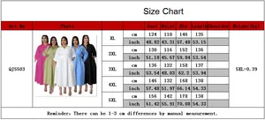 Size chart for women plus size long sleeve shirt dress from XL to 5XL with measurements