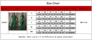 Detailed size chart with measurements for long sleeve fitness patchwork jumpsuit