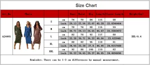 Tabella taglie per abito in maglia a maniche lunghe con misure S-XXL in cm e pollici