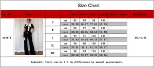 Detailed size chart for sleeveless athletic jumpsuit including bust, waist and hip measurements