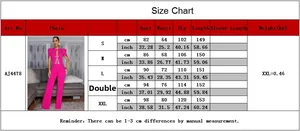 Detailed size chart for the wide-leg jumpsuit showing S to XXL dimensions in cm and inches
