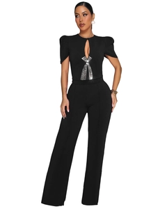 Detail of black two-piece set featuring shimmering rhinestone fringe tassels on the top