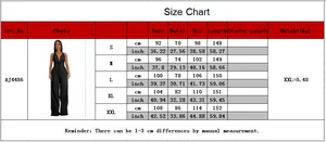 Detailed size chart for women's sleeveless athletic jumpsuit with cm and inch measurements