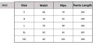 Size chart for high waist PU leather leggings with waist, hip and length measurements