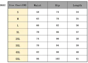 Size chart for high-waist PU leather shorts showing waist, hip, and length from S to 5XL