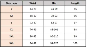 Size chart for high waist slim fit casual trousers for women showing measurements