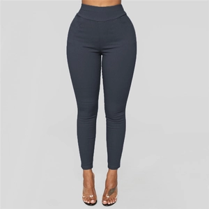 Women's high waist slim fit casual trousers in dark gray with high stretch fabric