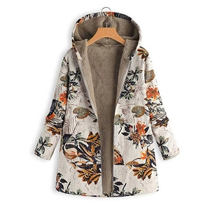 Giacca da donna vintage con stampa floreale, cappuccio e calda fodera in pile