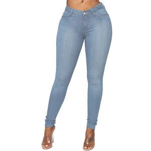 Slim fit light blue skinny jeans for women with high waist design and elastic denim fabric