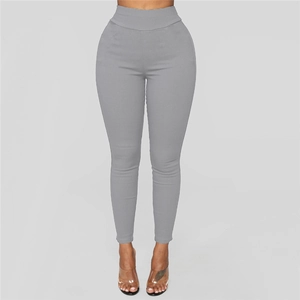 Women's high waist slim fit casual grey leggings with a wide tummy control waistband