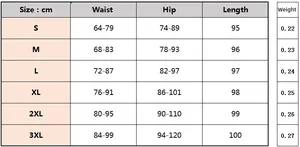 Size chart for women's pencil pants showing waist and hip measurements from S to 3XL