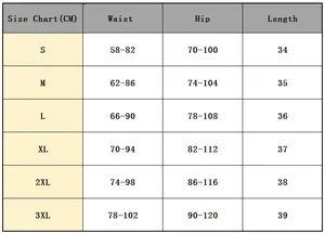 Size chart for faux leather shorts showing waist and hip measurements from S to 3XL