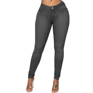 Slim fit high waisted dark grey denim skinny jeans for women with stretch fabric