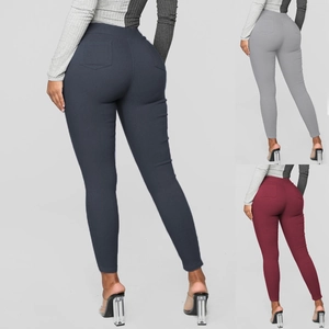 Women High Waist Skinny Pencil Pants Sexy Slim Fit Cotton Blend Trousers With Pockets Solid Color Casual Commute Lady Long Pants