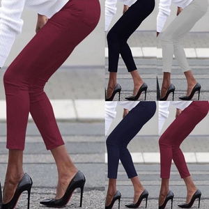 Women Slim Fit Pencil Pants High Waist Stretchy Ankle Length Trousers Solid Color Casual Office Cropped Skinny Pants