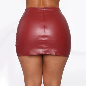 Mini-jupe en similicuir bordeaux à taille haute pour femme avec fermeture éclair au dos