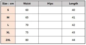 Detailed size chart for high waist PU mini skirt featuring waist and length in cm