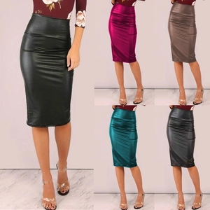 Jupe Midi Bodycon en Similicuir Sexy Taille Haute pour Femmes Jupe Crayon Plissée à Éclat Métallique Jupe Élégante pour Femme de Bureau