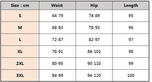 Detailed size guide table for high waist pencil pants ranging from S to 3XL in centimeters