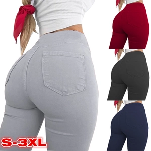 Women High Waist Skinny Pencil Pants Cotton Blend Elastic Slim Fit Trousers With Back Pockets Casual Push Up Leggings