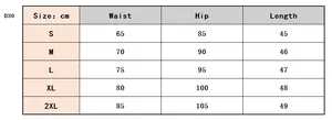 Tableau des tailles détaillé pour jupe en similicuir avec mesures de taille et hanches