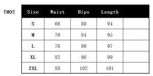 Size chart for high waist PU leather pants showing waist and hip measurements in cm