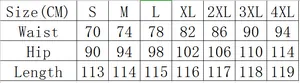 Size chart for flare jeans with waist, hip, and length measurements in CM for S to 4XL