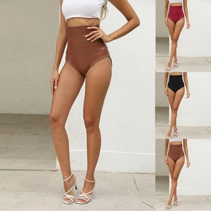 Γυναικείο Ψηλόμεσο Σορτς από Δέρμα PU Σέξι Hot Pants Έλεγχος Κοιλιάς Σορτς από Τεχνητό Δέρμα Μόδα του Δρόμου Πάρτι