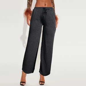 Women Casual Loose Yoga Pants High Waist Straight Leg Trousers With Pockets Elastic Drawstring Knit Heathered Sweatpants