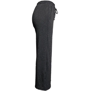 Heather grey wide leg yoga pants with drawstring waist and side pockets for women