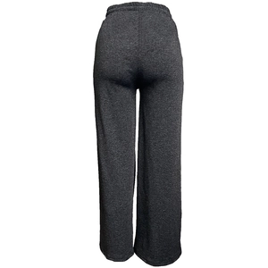 High-waisted loose straight yoga pants in dark grey heather knit with side pockets
