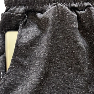 Women's dark gray printed yoga pants with elastic waistband and side pocket detail