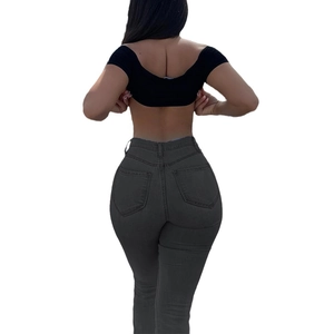 Women's high waist dark grey flare jeans with push-up effect and slim fit design