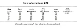 Guide des tailles pour robe à paillettes incluant buste, taille et hanches de XS à XL