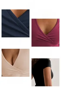 Macro shot showing high-quality stitching and texture of the slim fit V-neck T-shirt