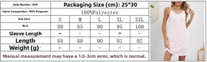 Detailed size chart for French style polyester slip dress ranging from S to XXL