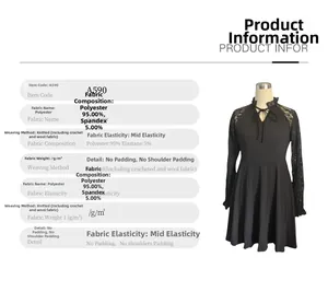 Detail view of black long sleeve dress with French lace trim and knitted fabric texture