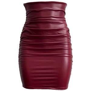 Jupe Crayon en Cuir PU Froncée à Taille Haute pour Femme Jupe Mini Bodycon Avec Fermeture Éclair au Dos Élégante Coupe Slim Fête Bureau