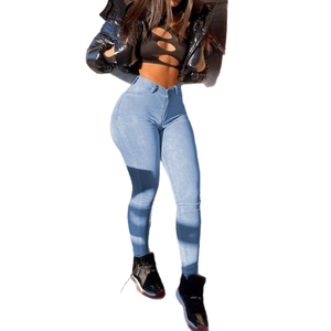 Jean skinny taille haute pour femme en bleu clair délavé vintage avec stretch