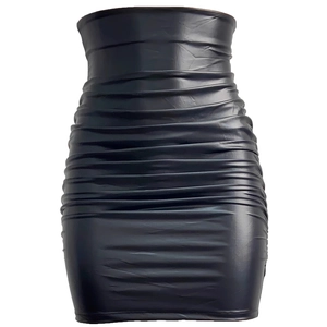 Mini-jupe chic en cuir PU noir à taille haute avec des détails froncés élégants