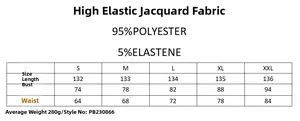 Detailed size guide table for high stretch jacquard sleeveless long dress S-XXL