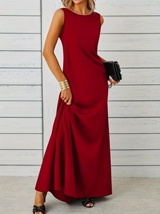 Detail of elegant dark red sleeveless satin dress with glossy silk texture and slim fit