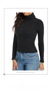 Slim fit black ribbed knit turtleneck for women with long sleeves in casual style