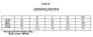 Size chart for sequin long sleeve dress showing measurements from S to XXL for a perfect fit